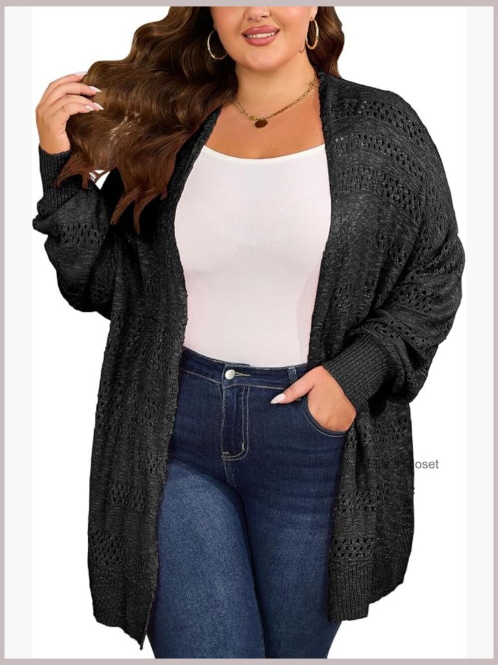 Plus Size Crochet Loose Fit Open Front Long Sleeve Boho Cardigan